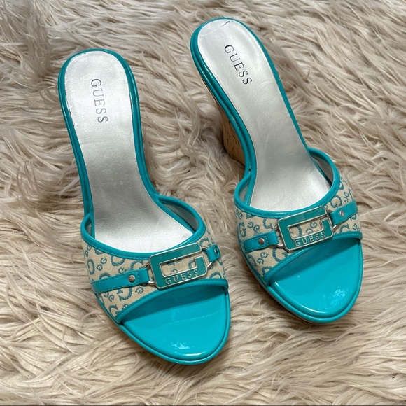 Guess turquoise cork wedges size 8 - Picture 2 of 6